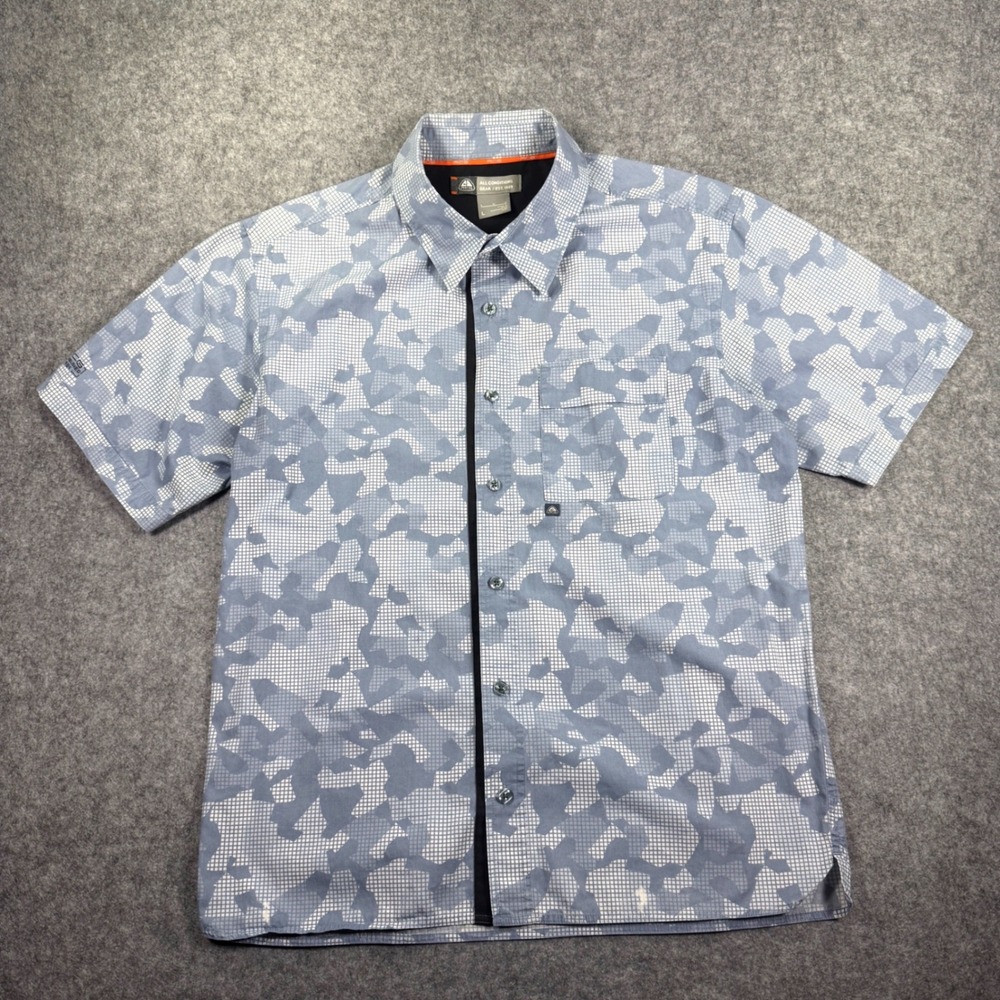 Nike ACG Shirt Mens L Digital Grid Camo Short Sleeve Utility Button Down Y2K